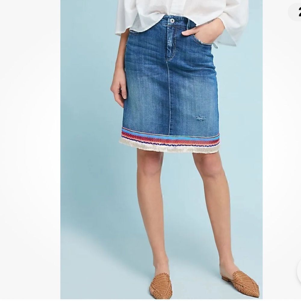 Anthropologie Pilcro Trimmed Denim Mini Skirt Size 2